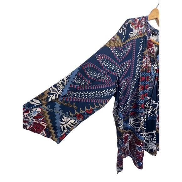 N Touch Women’s 1X Multicolor Floral Boho Tunic Top Button Details Blue Red - Picture 8 of 15